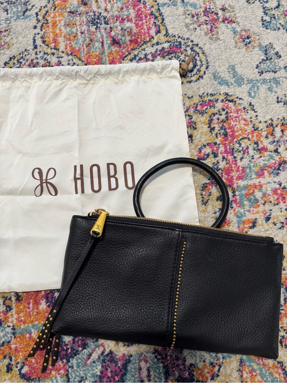 HOBO Sable Crossbody Bag - Black Pebbled Leather with Gold Studs - Picture 7 of 7